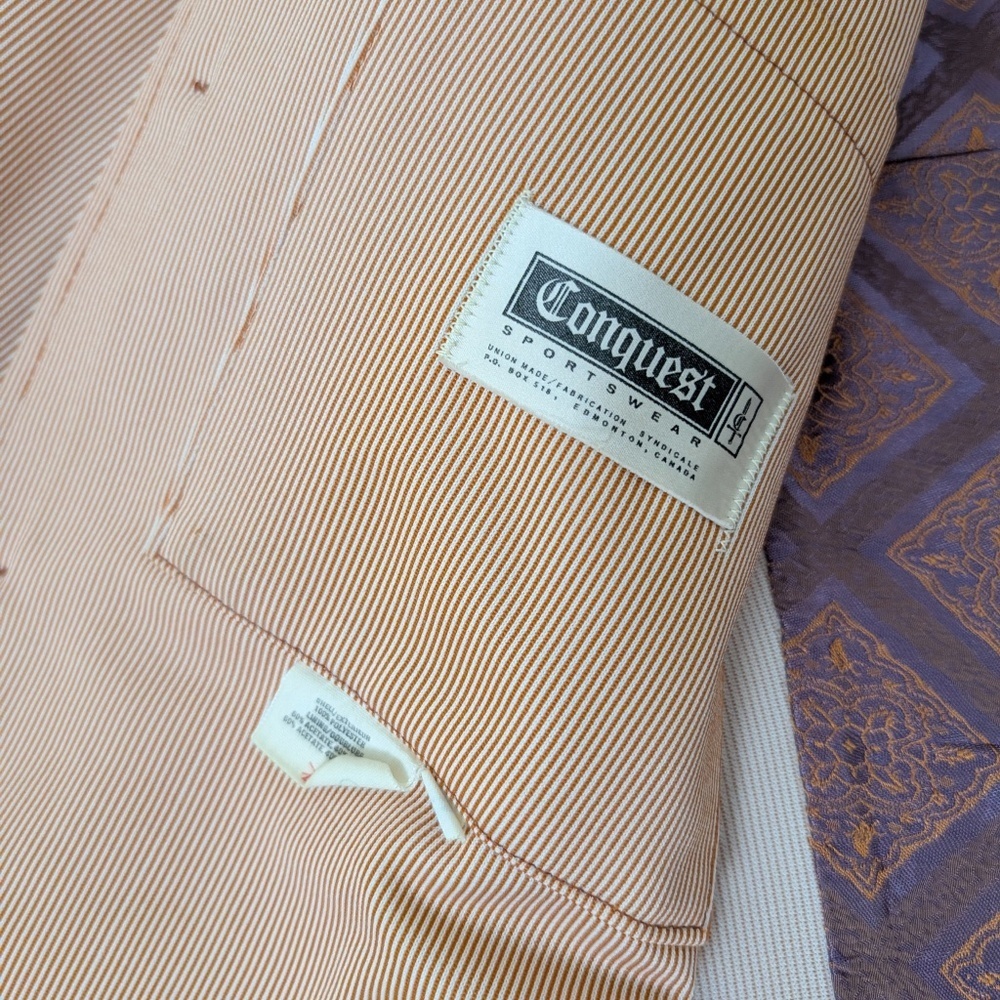 70's Pinstripe Blazer Size Medium Overcoat Pastel Dagger Collar Vintage Office - Picture 4 of 14